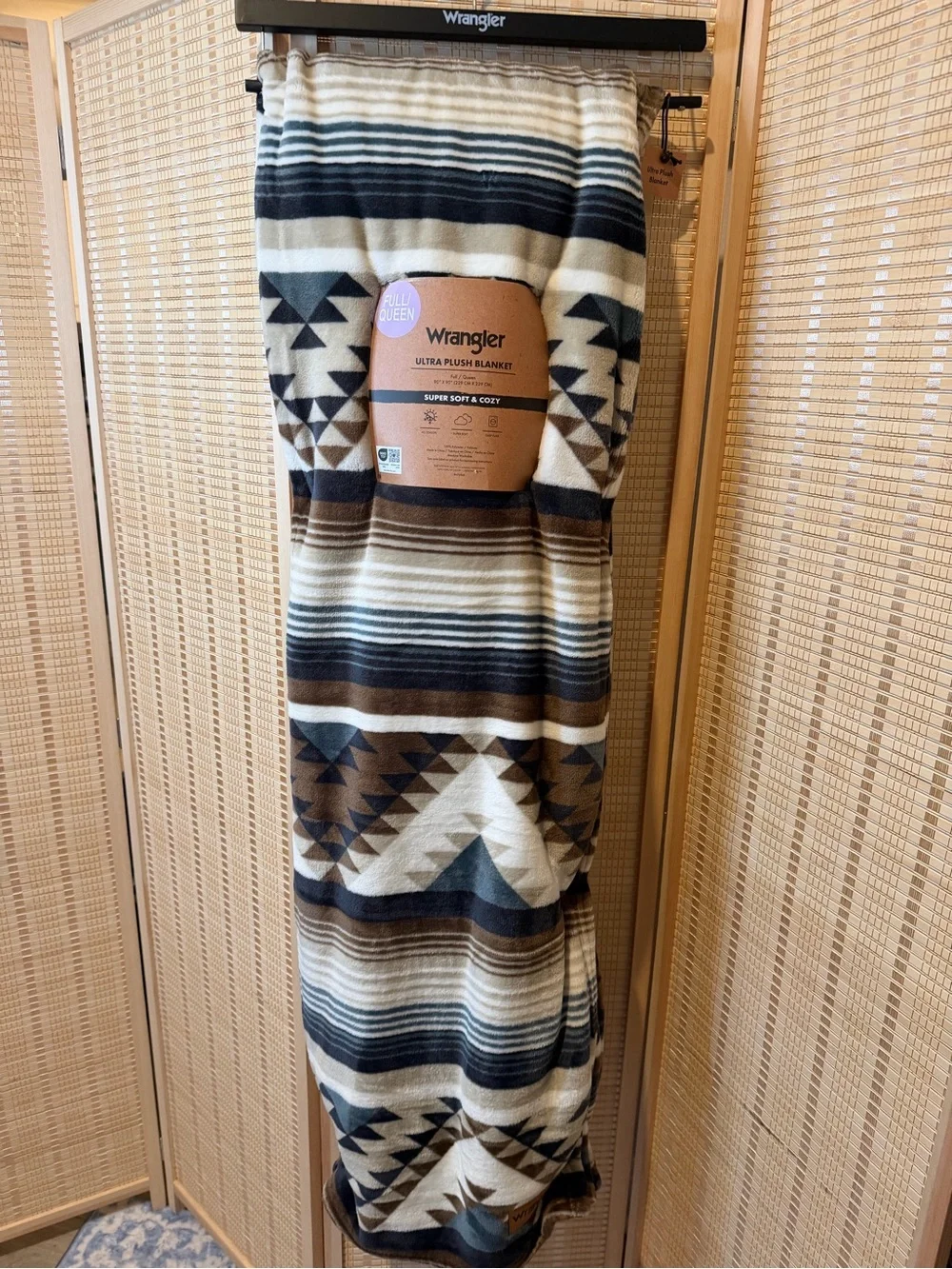 Wrangler Southwestern Geometric Plush Throw in Brown, Cream & Black